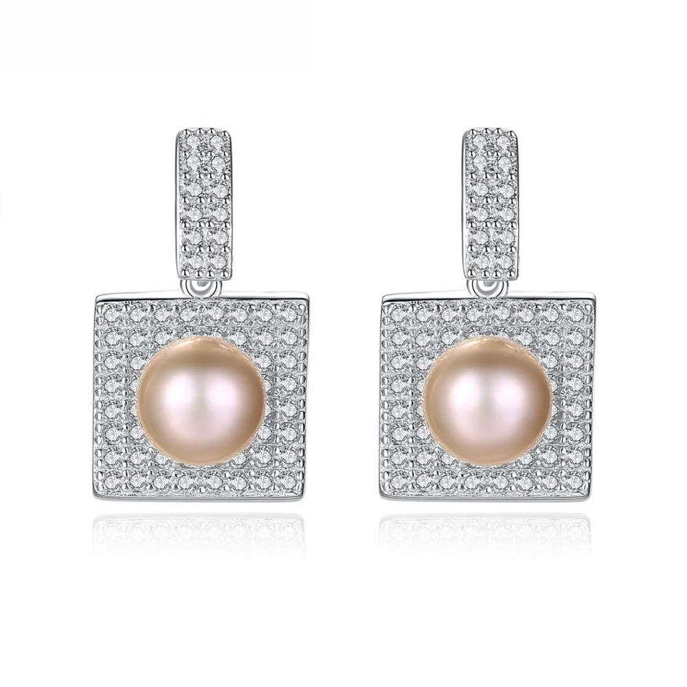 

CZCITY Big Earring Diamond Geometric Cz Jewellery Wholesale Sterling Silver Pearl Drop Fancy Square Earing