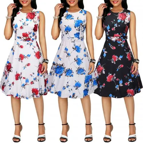 

2019 latst fashion summer design women casual one piece dress in floral print