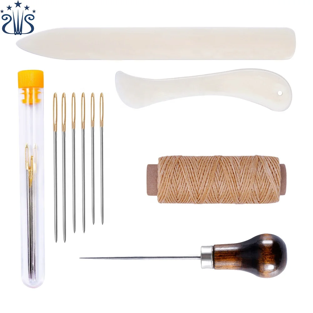 

L23 Professional Sewing Kit Enjoins Bookbinding Tools Set Bone Folder Creaser Wooden Handle Leather Awl