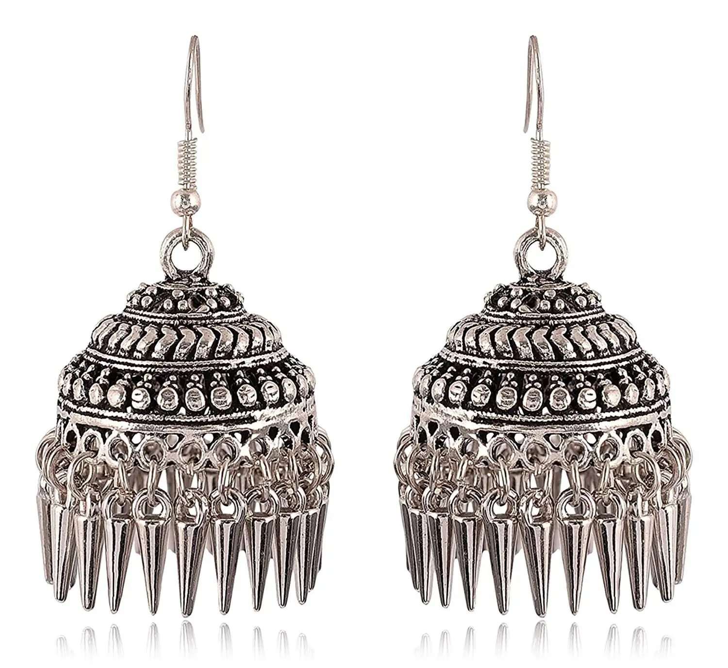 Subharpit Red Pearl Oxidized Silver Metal Non Precious Indian Ethnic Tratitional Tops Jhumki
