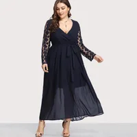 

new design guipure Lace Sleeve Surplice Wrap Dress plus size women dress