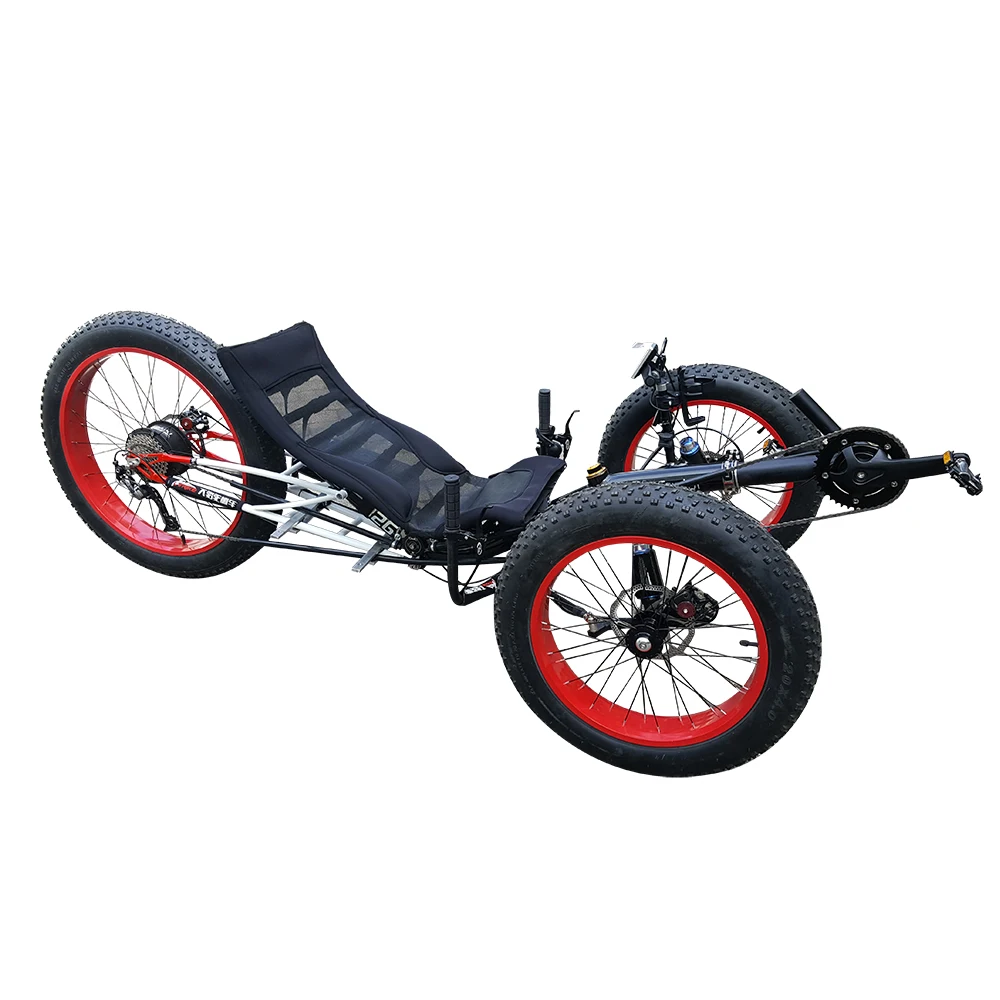 

Aluminum Alloy Frame Sand and Snow Trike 500W E-Assist Full Fat Tyre Recumbent Tricycle