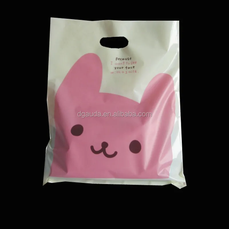 
custom printed logo merchandise punch die cut clear plastic shopper ldpe hdpe handle shopping bag 