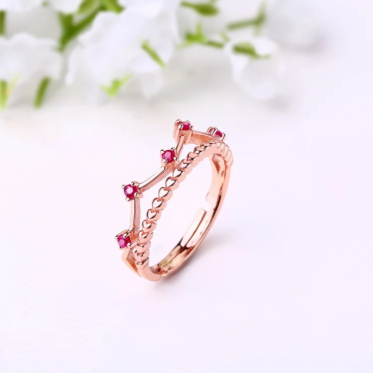 

Rose gold heart band 925 sterling silver crown ruby ring, Picture
