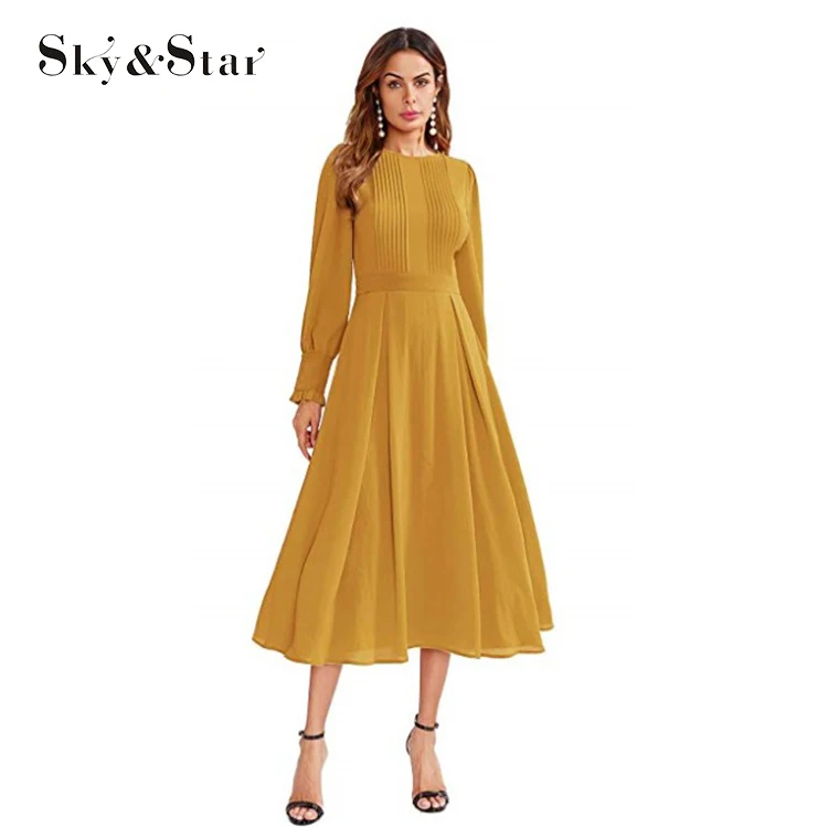 Latest Dress Women Elegant Frilled Long Sleeve Office Chiffon Dress ...