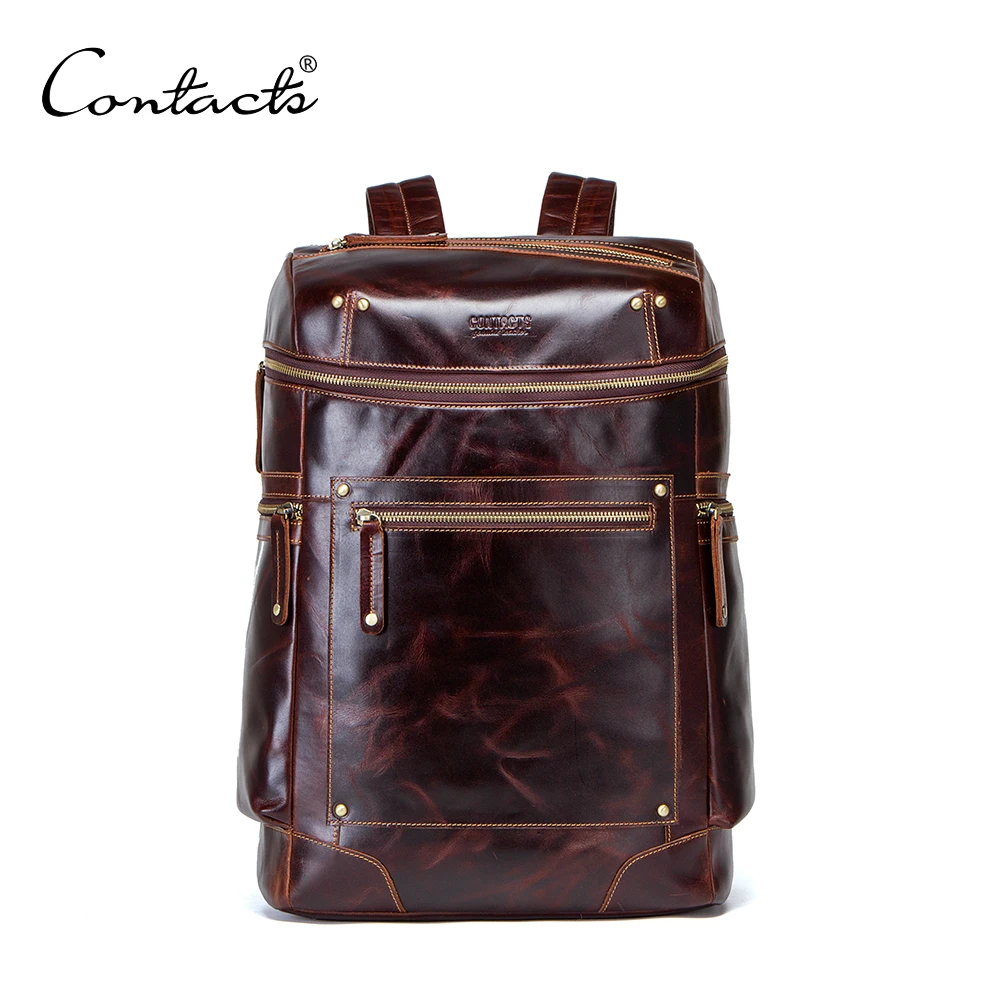 

Custom Vintage Genuine Leather Bag Travel Backpack, Coffee