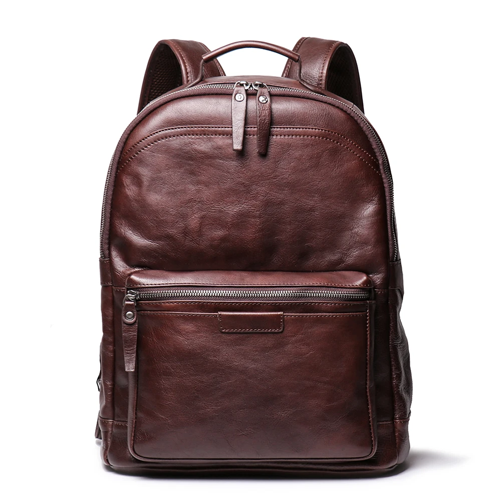 

Genuine Leather Black Young Men Laptop Leather Backpacks High Quality School Backpack