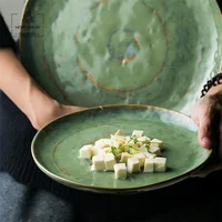 

Antique Green Porcelain Dinner Plates Round Serving Plate