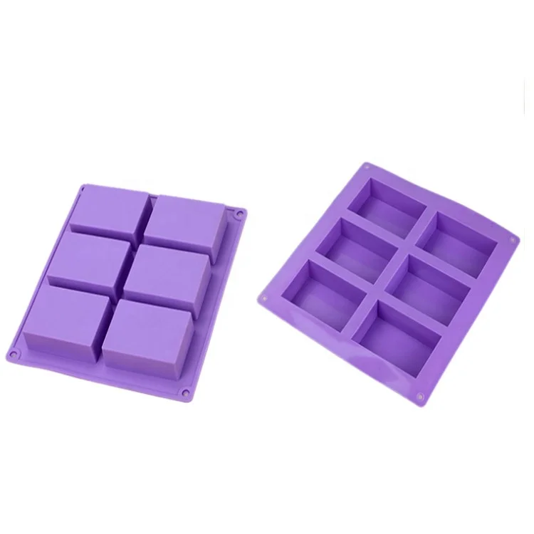 

Hot Selling Customized Eco Friendly Rectangle 6 Cavity Soap Mold Silicone, Purple