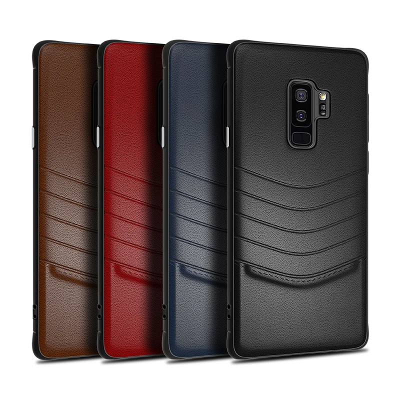 

Fashion Business Design PU Leather TPU PC Hybrid Shockproof Cell Phone Case Back Cover For Samsung Galaxy S9 Plus, Black;blue;red;coffee