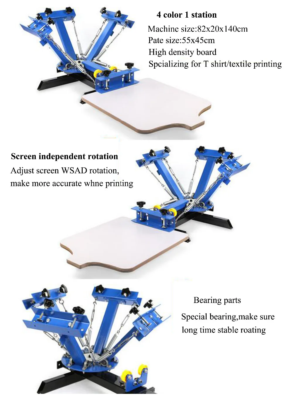 4 color 1 station screen printing machine 
