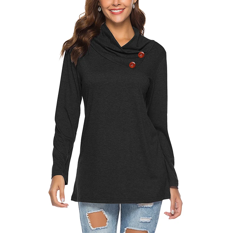 

Wholesale Autumn Long Sleeve Black Solid Fashion Women Blouse, As show