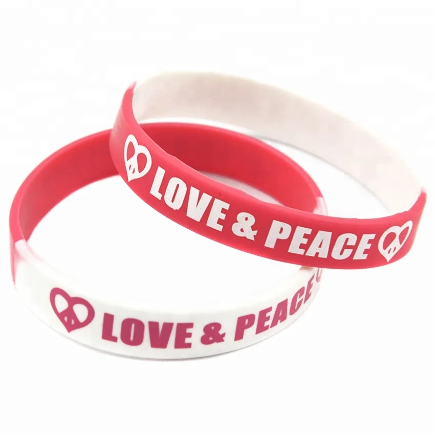 

50PCS Love and Peace Silicone Wristband Slogan Bracelet, Pantone color