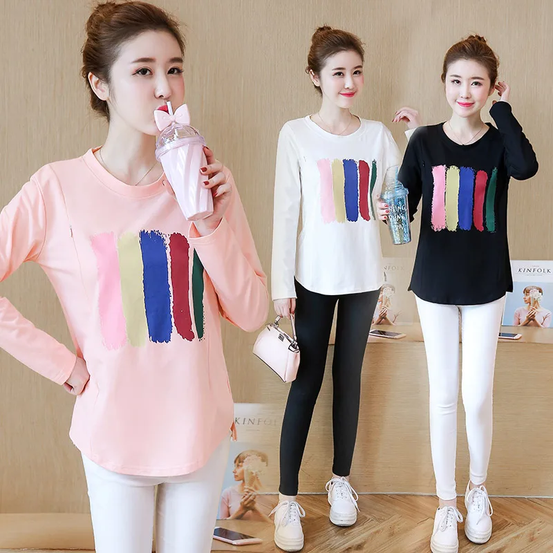 

2017 New Loose Nursing Clothes Tops for Pregnant New Autumn Breastfeeding T Shirt, White pink black
