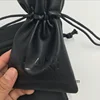 Trendy Soft Black Faux Drawstring Pouch For Earring