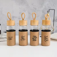 

High quality borosilicate bamboo lid glass water bottle