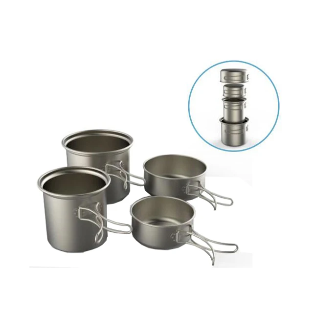 Titanium pot mini-pans compact 4 pieces outdoor camping cooking and picnic