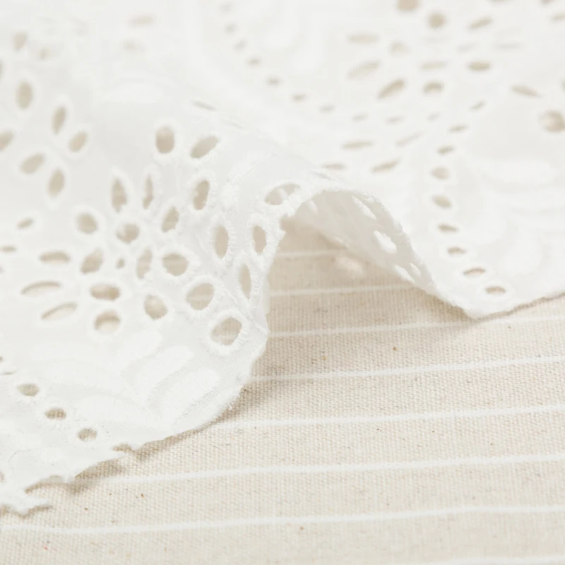 

Fashion apparel white 100% cotton embroidered hollow lace fabric, As shown of pictures