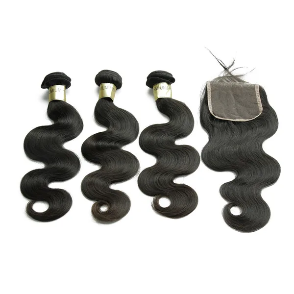 

Free Shipping Grade 8A Virgin Brazilian Human Hair Weft With Lace Closure, Natural color