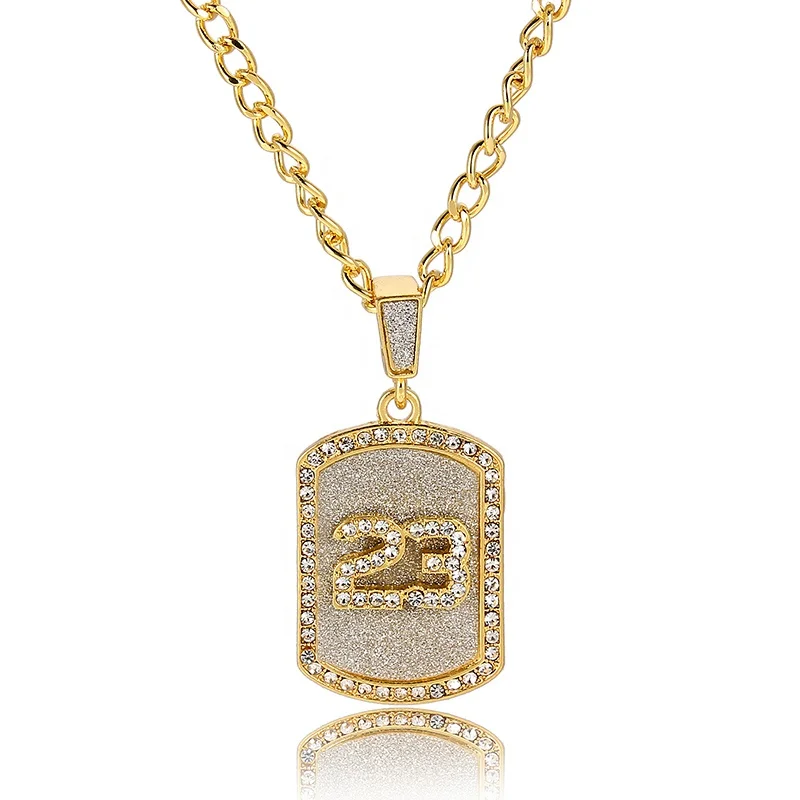 

wholesale men simple gold chain necklace designs military card hiphop jewelry Lucky number 23 100 gold necklace, Gold color