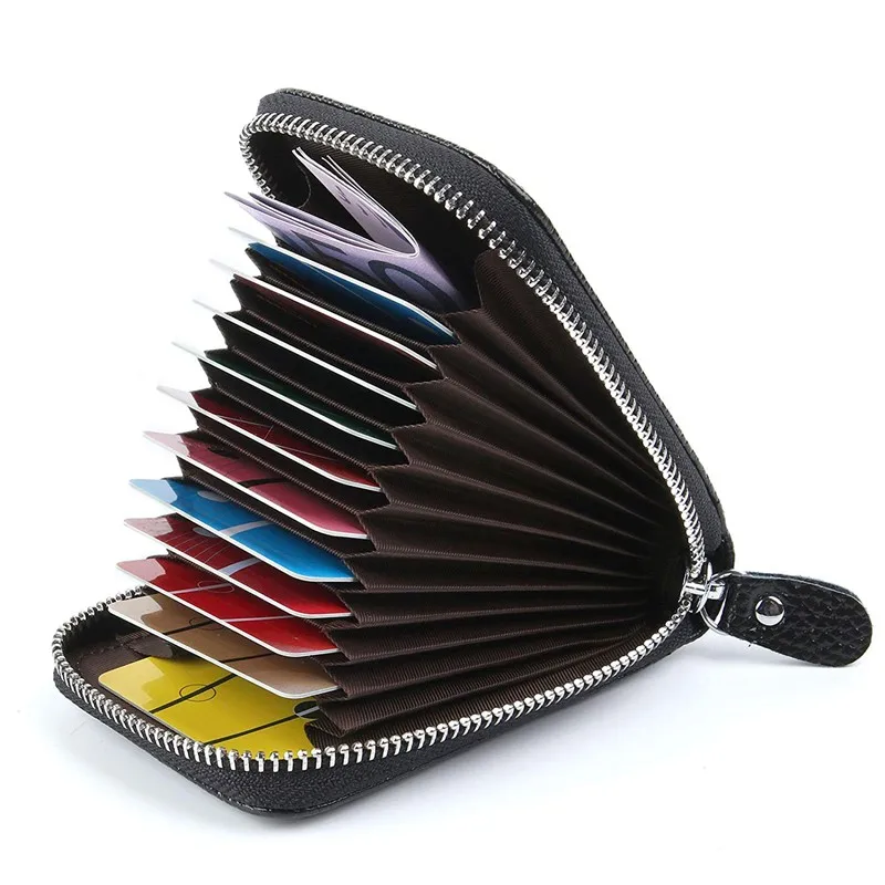 Zipper Credit Card Wallet For Men & Women Rfid Blocking Pu Leather