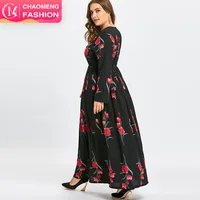 

5080# Rose Elegant Print Latest Islamic Clothing Designs New Models Long Sleeve Maxi Muslim Dresses In Dubai Abaya 2019
