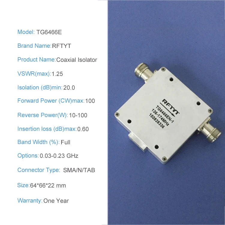 RFTYT TG6466E 0.03-0.23 GHz RF Coaxial Isolator