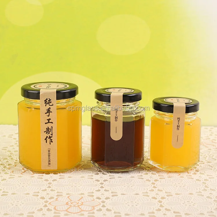 250g/500g/1000g Cheap Glass Honey Jars Glass Hexagonal With Lid