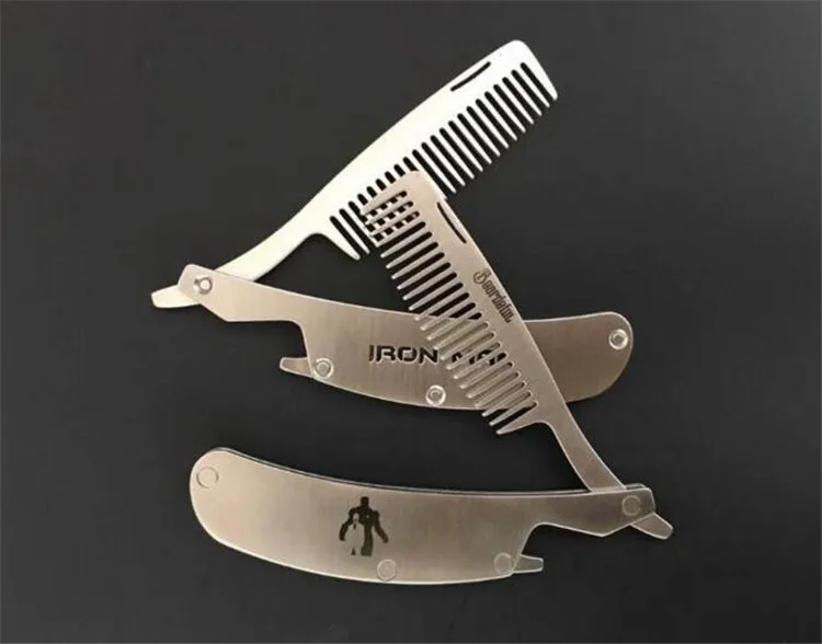 

FQ Brand wholesale custom logo metal mini hair comb hot sale folding beard comb convenient comb, Steel color