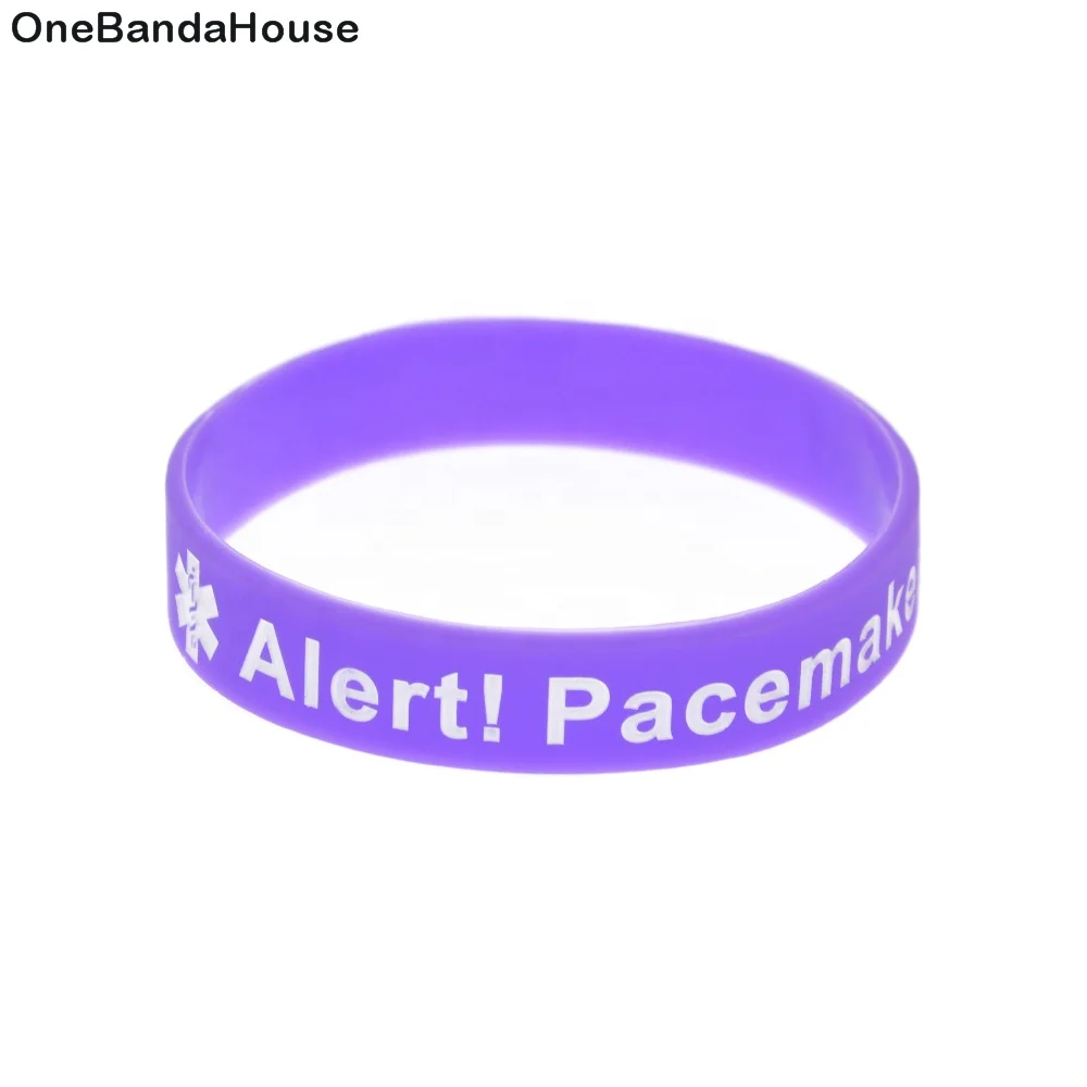 

50PCS Debossed Alert Pacemaker Fitted Silicone Bracelet Adult Size, Blue, purple, black