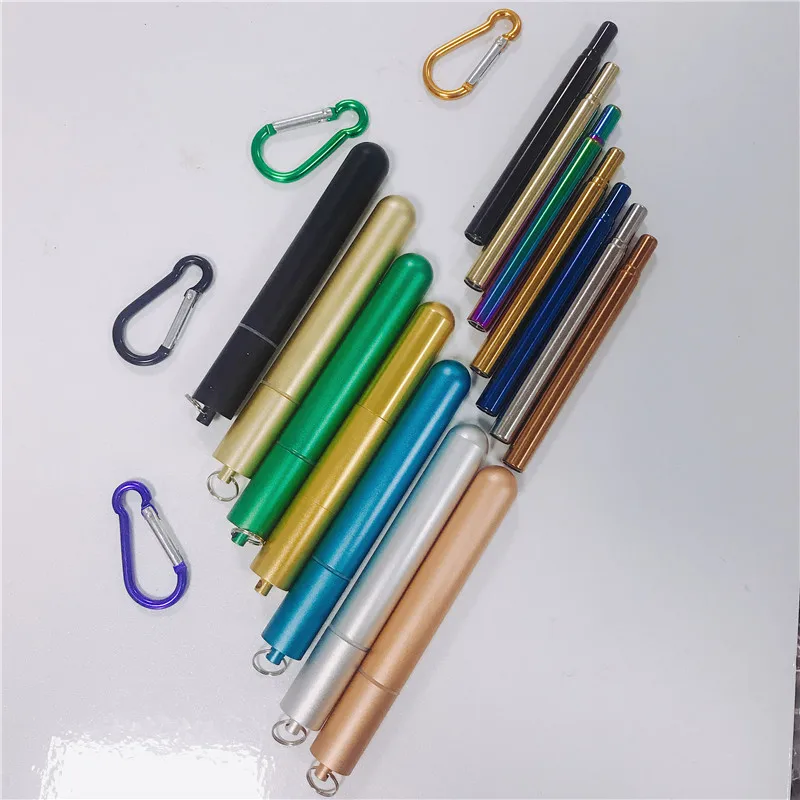 

2019 Amazon Reusable Retractable 304 Stainless Steel Metal Drinking Telescopic Straw Set Extendable Straw Black color