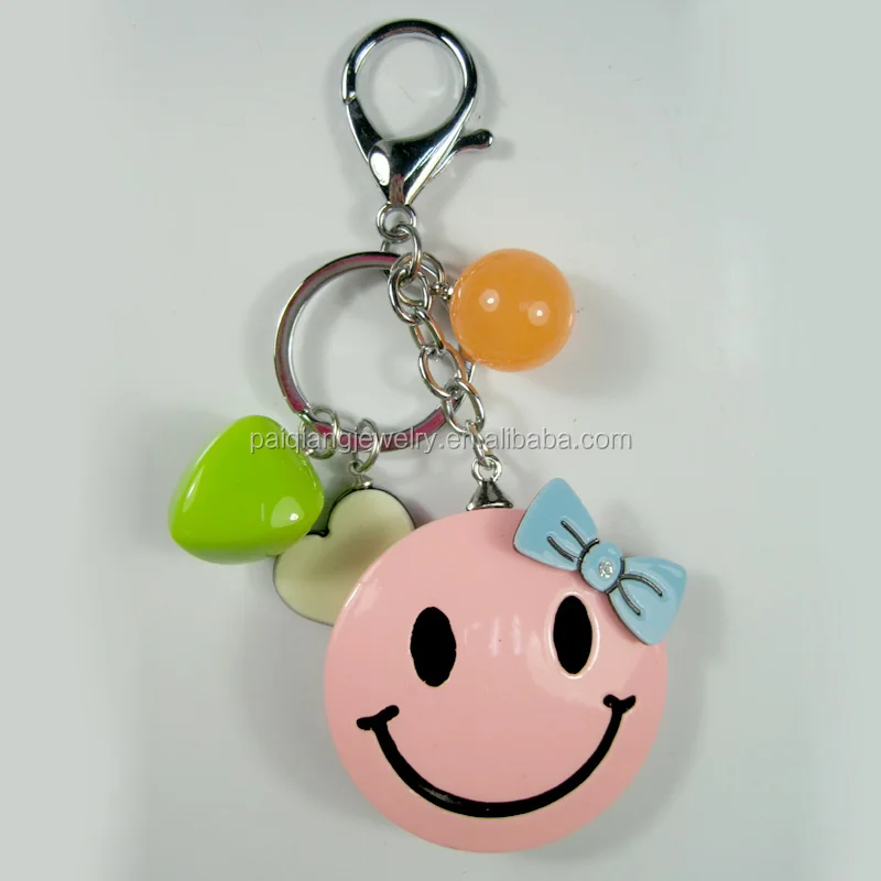 
Fancy design lovely resin acrylic bead bowknot smiling face keychain 