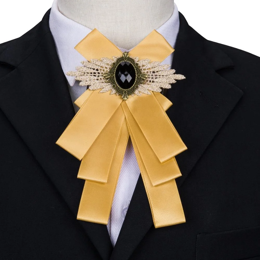 

Free Shipping Fashion Crystal Mens Yellow Ribbon Brooch Women Bow Tie