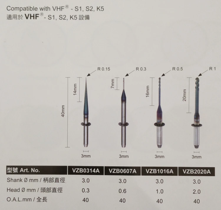 Dental Cad Cam Vhf K5 Zirconia Milling Bur Milling Tools - Buy Vhf K5 ...