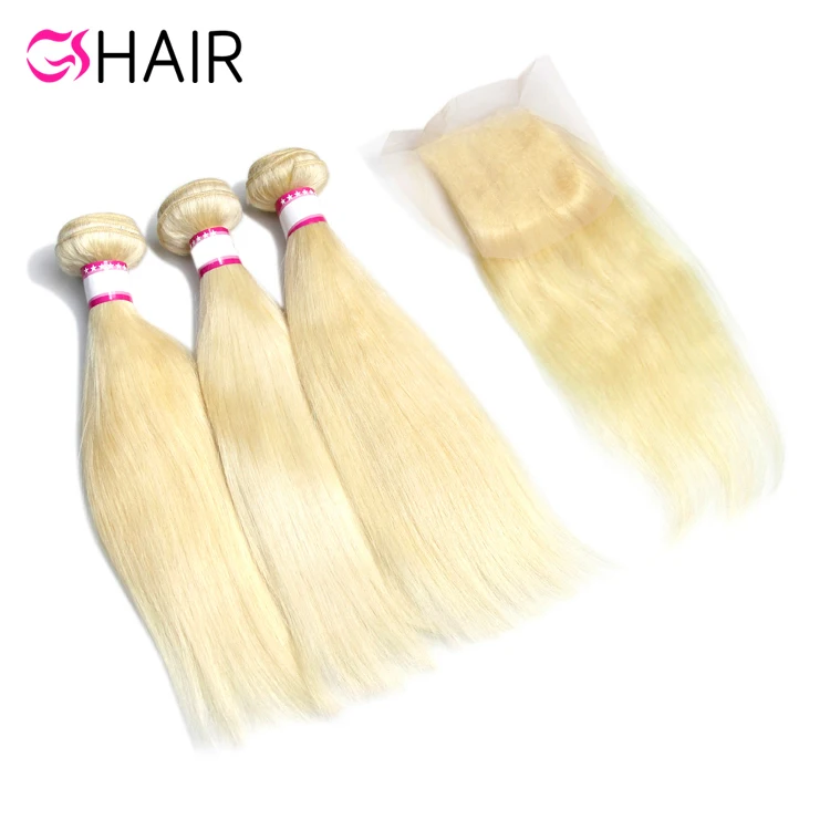 

8a Brazilian Virgin Hair 3 Blonde Bundles with Closure Frontal Top Lace Frontal