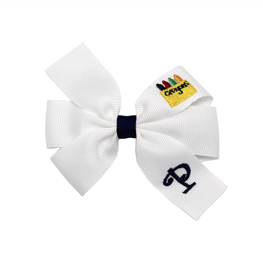 

3.5 inch embroidery all letter hair bows cute girls with clip