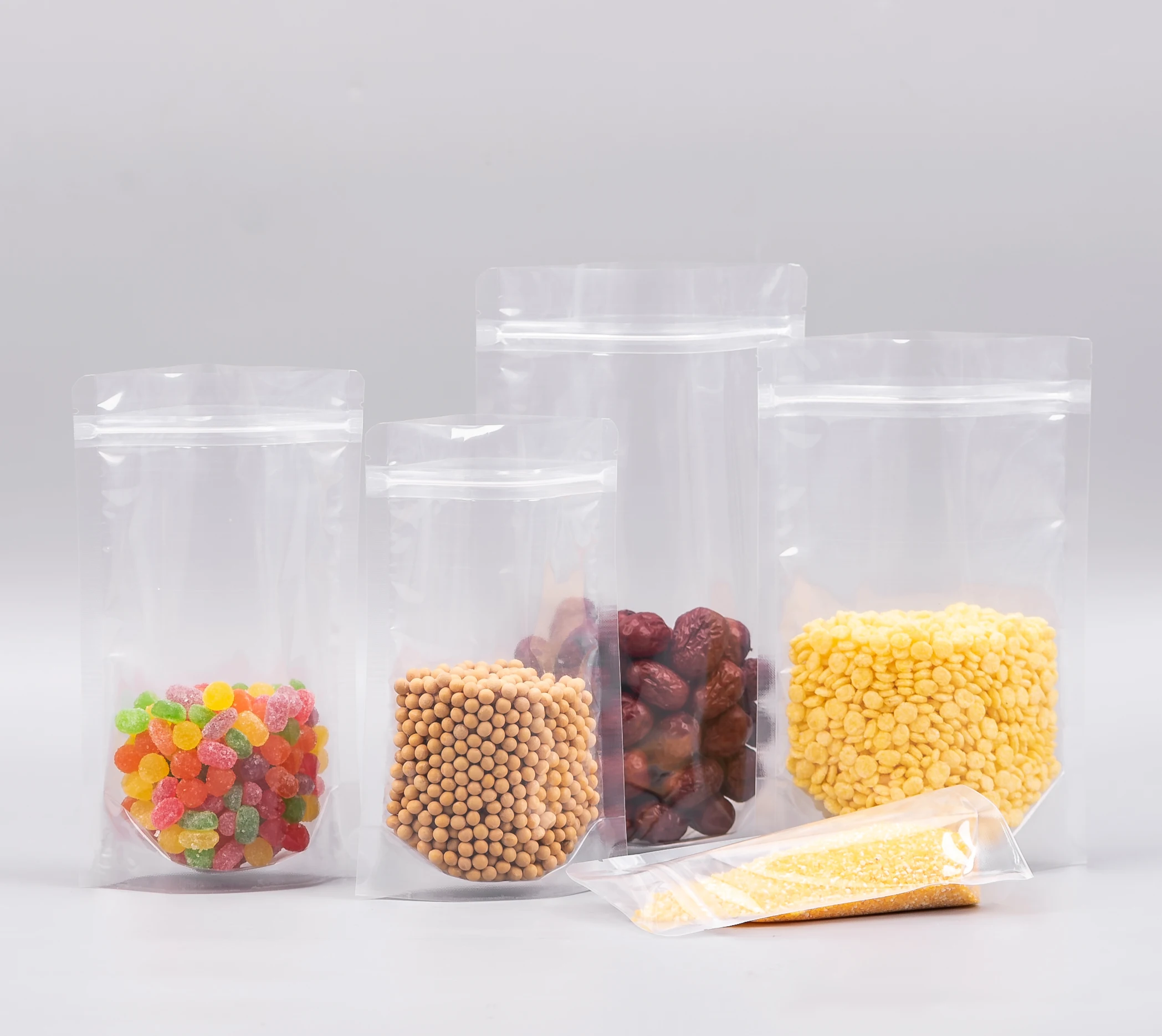 

Clear Recyclable Reusable Zip Lock Stand Up Pouch Clear Bag for Food Transparent Snack Nut Packaging Plastic Pe Gravure Printing