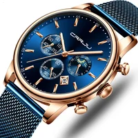 

CRRJU Luxury Quartz Watch for Men Blue Dial Watches Sport Watches Chronograph Clock Mesh Belt Wrist Watch Relogio Masculino