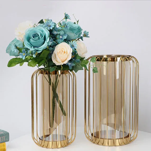 

European Iron Glass Lantern Shape Gold Geometric Vase Wedding Decoration