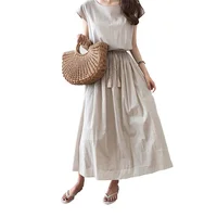 

Summer Women Cotton Linen Dresses Casual Short Sleeve Tie Waist Long Maxi Dress 2019 Vintage A-Line Beach Dress Sundress