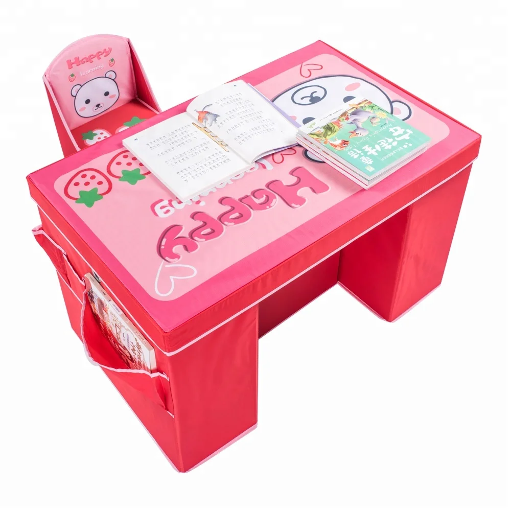 

Portable Fabric Desk & Chair Set Collapsible Children Storage Table & Seat, Pink/blue