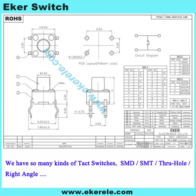 smd type micro double action tact switch