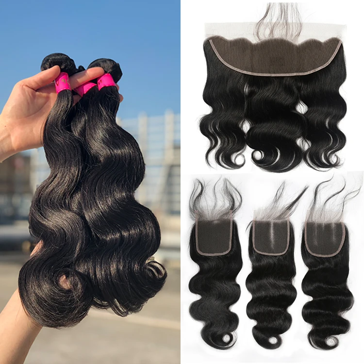 

XBL Body Wave Cuticle Aligned Virgin Human Hair Bundle, 2/3pcs Hair Bundles with Closure/ Frontal, Natural black