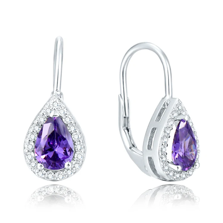 

POLIVA Women Accessories Teardrop Hanging Earrings S925 Sterling Silver Drop Earrings with Purple Crystals