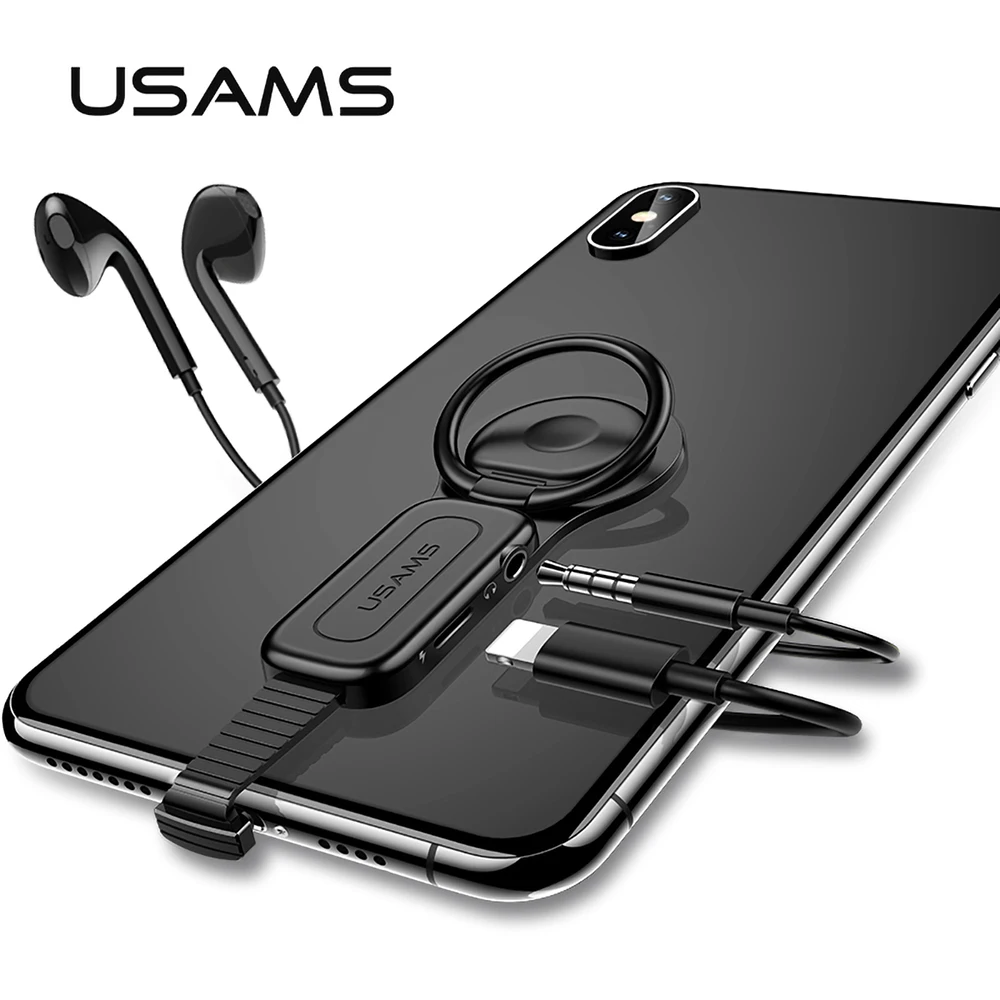 

USAMS EarPhone Headphone Jack Audio Adapter Ring Holder , Splitter Accessory Mobile Cell Phone Ring Grip Magnetic for Lightning