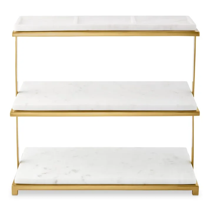 

Factory Price Marble & Brass 3 Tiered Stand For Food, White