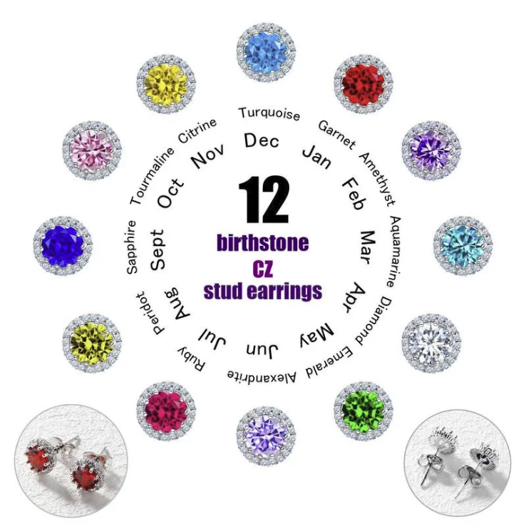 

Ladies daily wear delicate fashion earring jewelry 8mm multi-colour birthstone zircon stone stud earrings