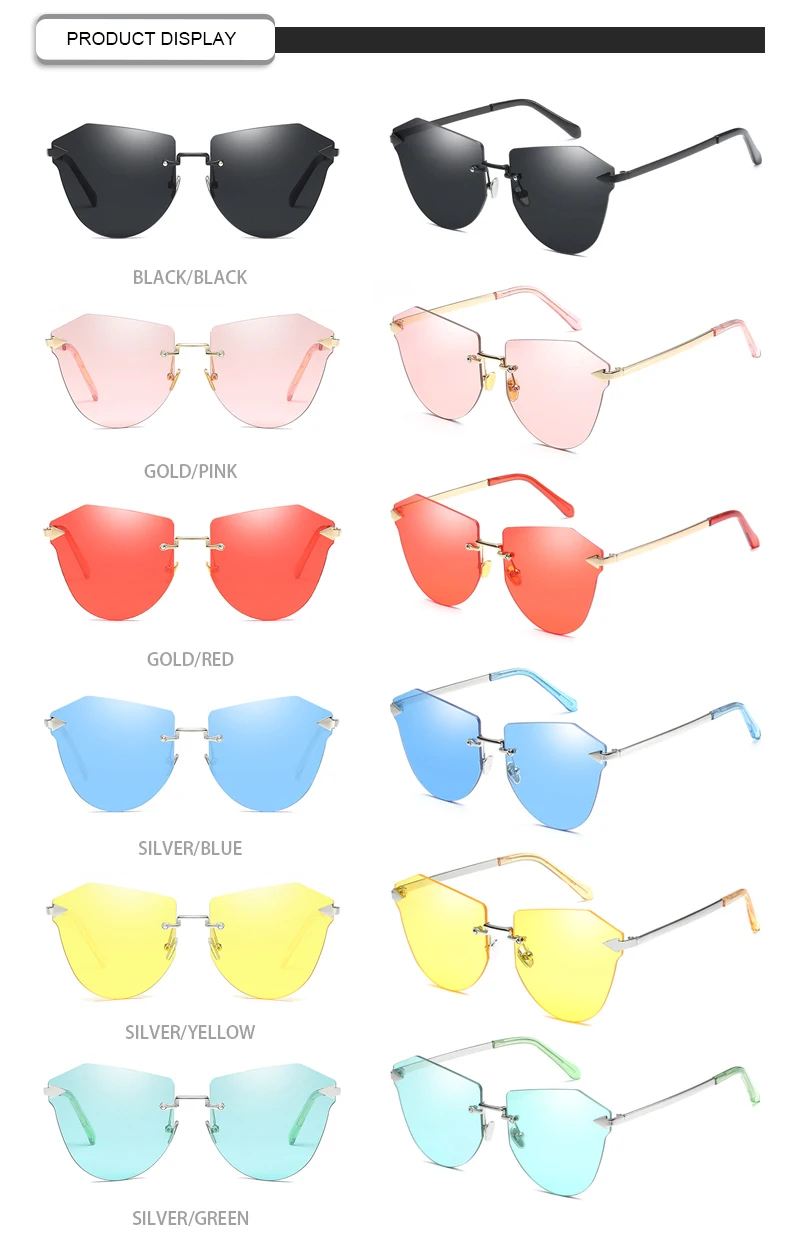 Candy Color Irregular PC Mirror Shades Women Rimless Custom Sunglasses
