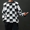 Factory Fashion Design Knitted Square Pattern Black and White Grid Sweater