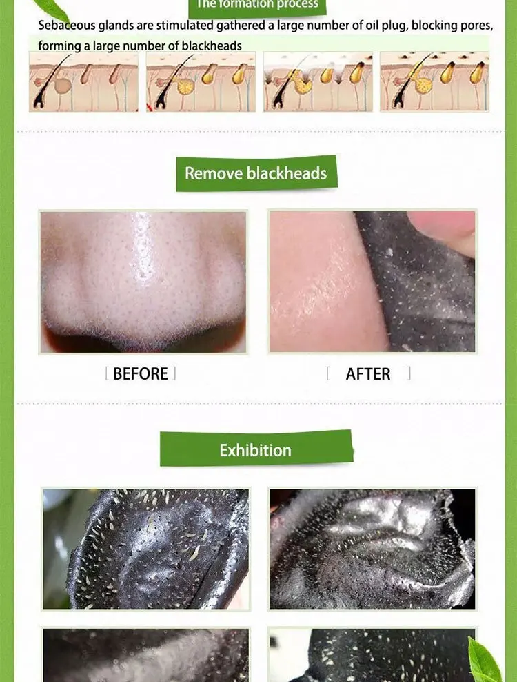 Natural Blackhead Go Away Charcoal Black Peel Off Mask Nose Blackhead Remover Black Mud Face